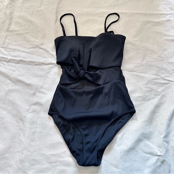 Andie Black Women L One Piece Swimsuit Cutout Bow Detail Removable pads & Straps - Picture 1 of 15
